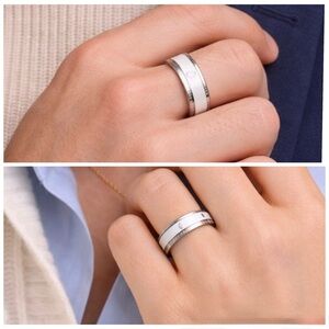 Brand New!! Titanium steel couple ring with white inlay